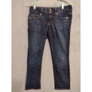 American Eagle Women's Artist Crop Denim Stretch Jeans Size 0 Low Rise Dark